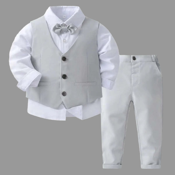 Conjunto formal crema de 4 piezas: camisa blanca, humita, chaleco y pantalón