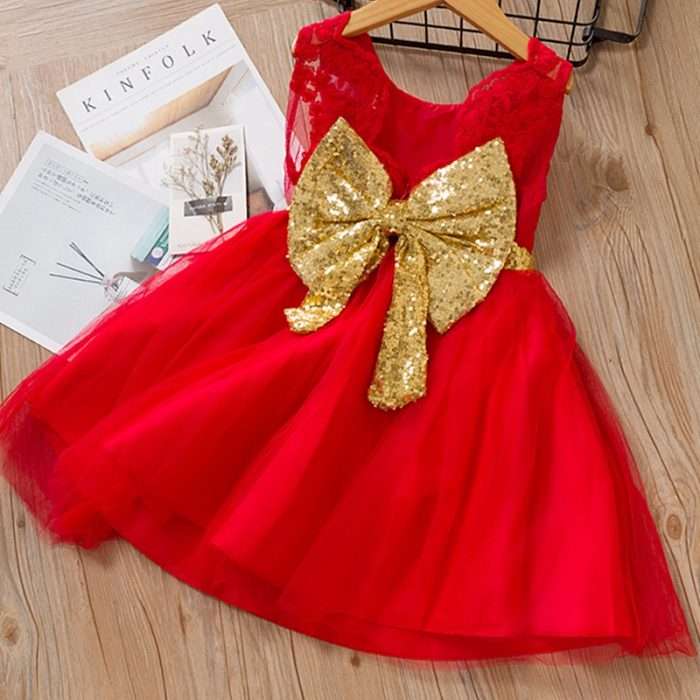Vestido fiesta lazo rojo