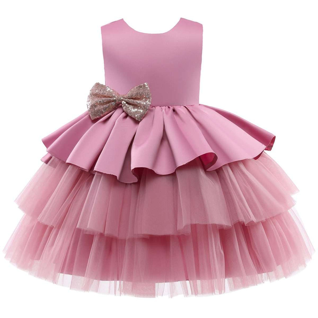 Vestido Elegante Con Tull Y Lazo Rosado