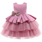 Vestido Elegante Con Tull Y Lazo Rosado