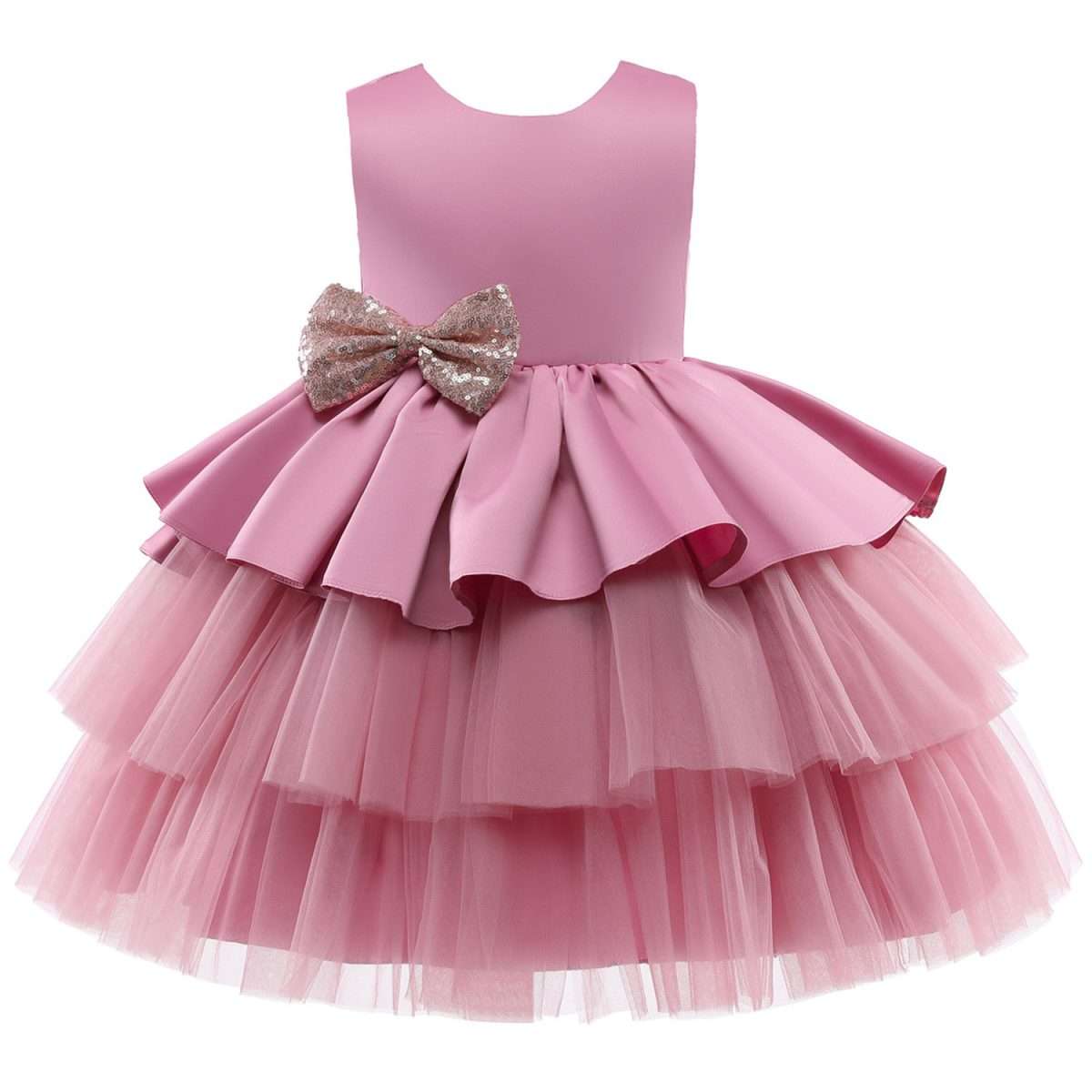 Vestido Elegante Con Tull Y Lazo Rosado