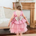 Vestido Elegante Con Tull Y Lazo Rosado