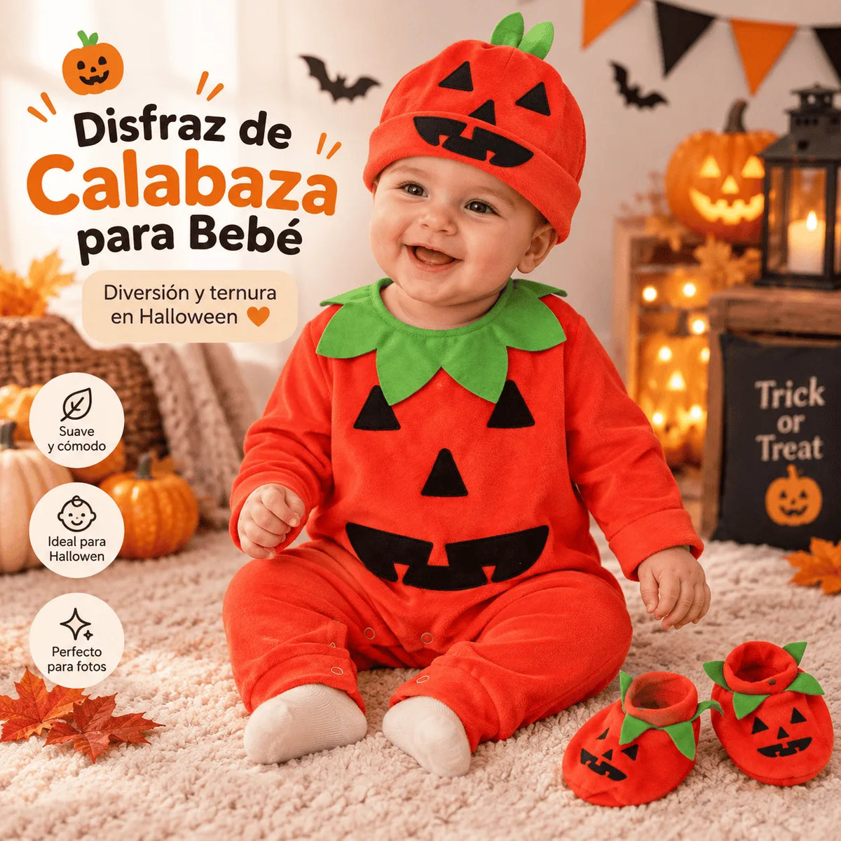 Disfraz de calabaza para bebé, 3 piezas