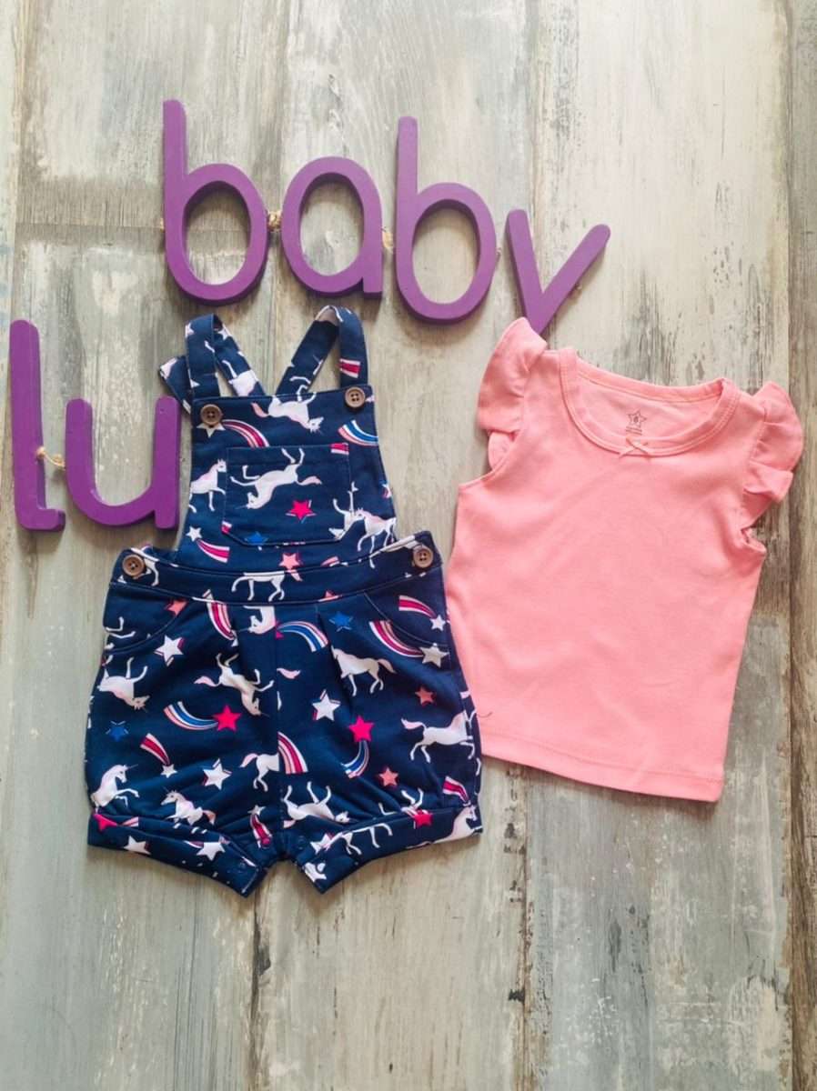 Jardinera + Polera unicornio Azul