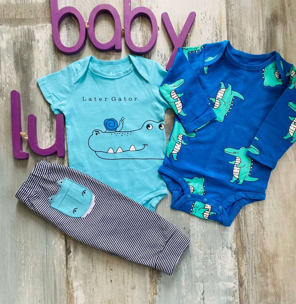 Conjunto 3 piezas Cocodrilo celeste