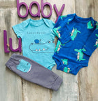 Conjunto 3 piezas Cocodrilo celeste
