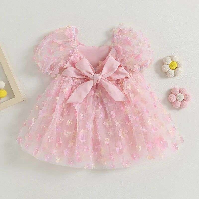 Vestido Rosado Niña Flores 3 D