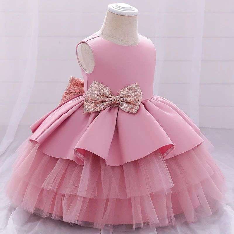 Vestido Elegante Con Tull Y Lazo Rosado