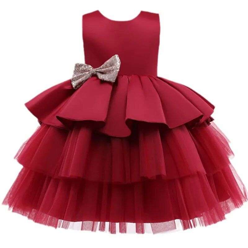 Vestido Elegante Con Tull Y Lazo Rojo