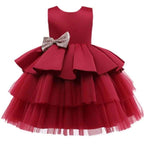 Vestido Elegante Con Tull Y Lazo Rojo