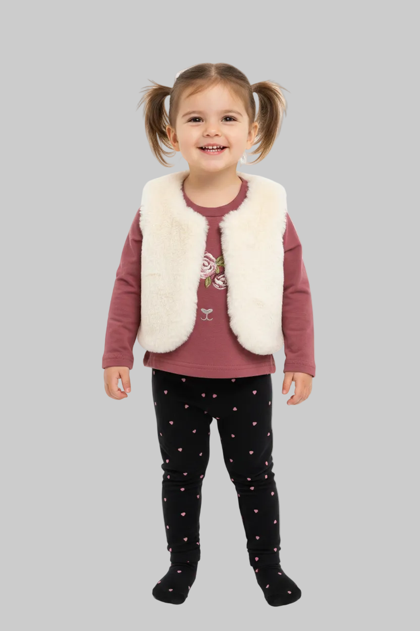 Conjunto 3 piezas bebe con chaqueta blanca
