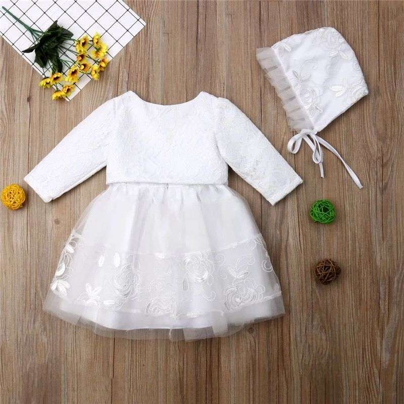 Vestido 3 piezas blanco bebe