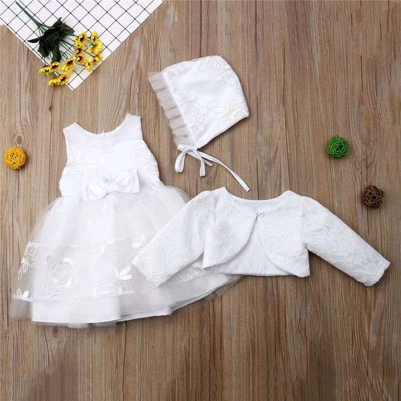 Vestido 3 piezas blanco bebe