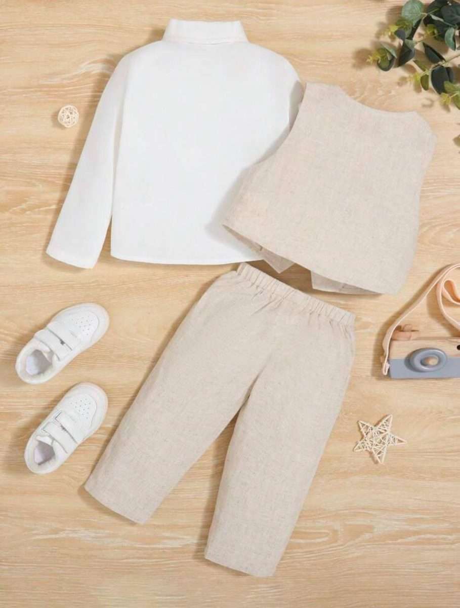 Conjunto formal 3 piezas crema niño