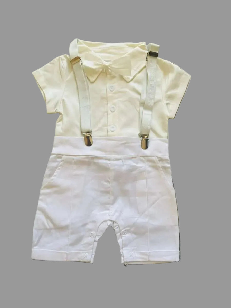 Enterito formal crema de manga corta con humita y suspensores con broches