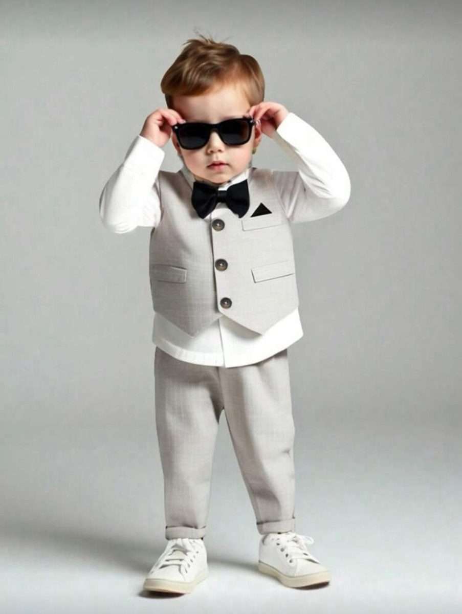 Formal bebe gris verano 4 piezas