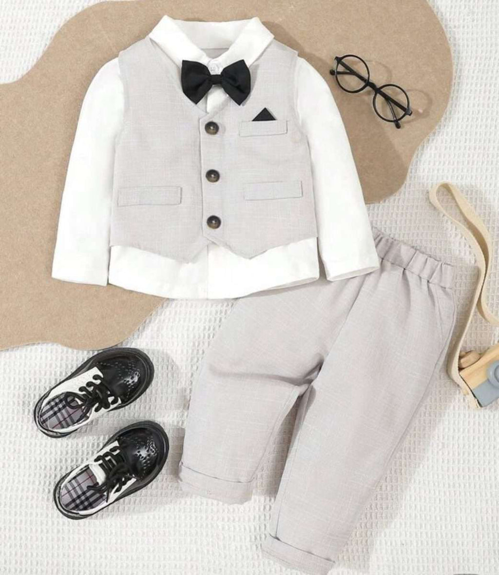 Formal bebe gris verano 4 piezas