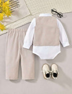 Conjunto formal cafe 3 piezas bebe