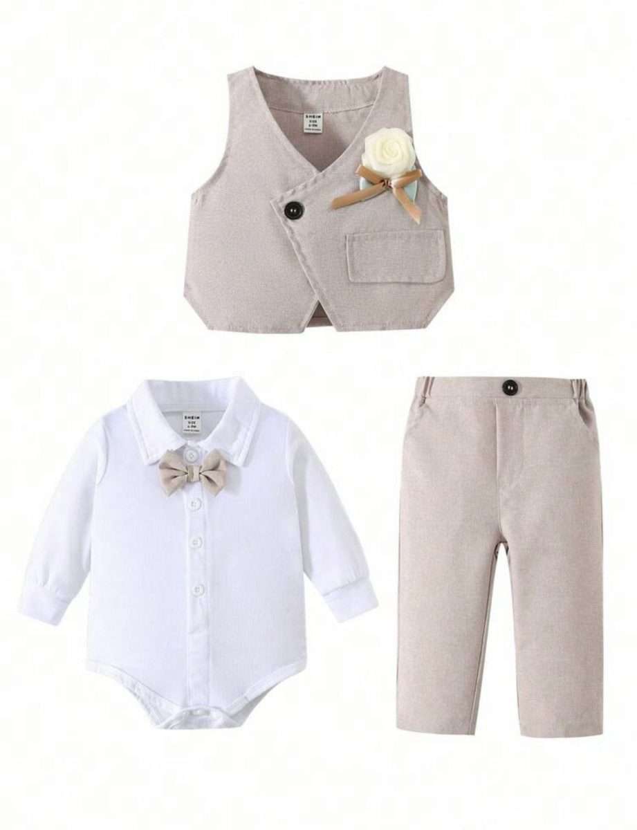Conjunto formal cafe 3 piezas bebe