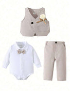 Conjunto formal cafe 3 piezas bebe