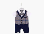 Enterito formal Baby Lu para bebé con chaleco cuadrillé gris, camisa blanca y humita, ideal para bautizos.