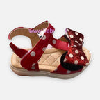 Sandalias Baby Lu rojas con lunares blancos y lazo brillante de Minnie Mouse para niña