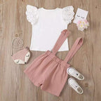 Conjunto Polera + Falda jardinera Rosada