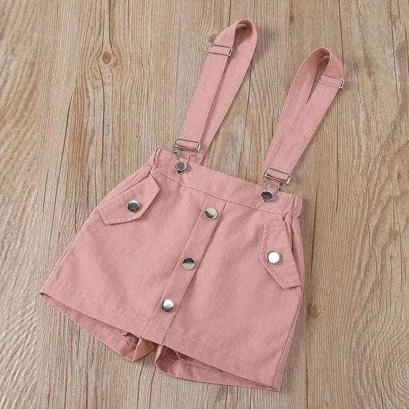Conjunto Polera + Falda jardinera Rosada