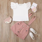Conjunto Polera + Falda jardinera Rosada